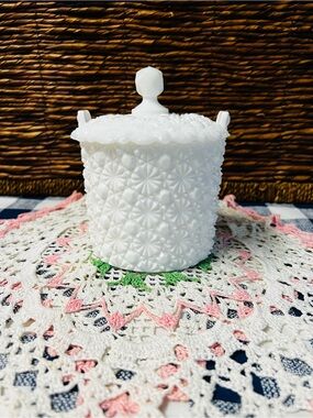 Vintage Fenton Milk Glass Daisy and Button Covered Candy Dish or Ice Bucket 60s